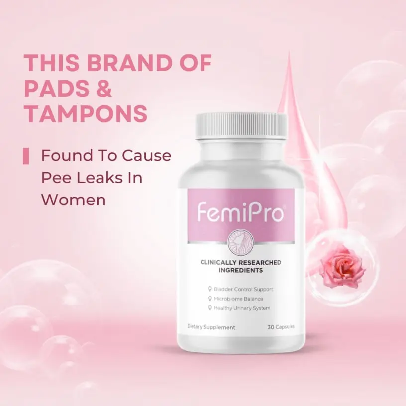 Femipro bottle with information about ingredients that support women's bladder control